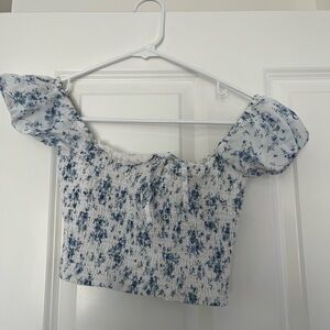 Garage Blue Floral Smocked Blouse Size S